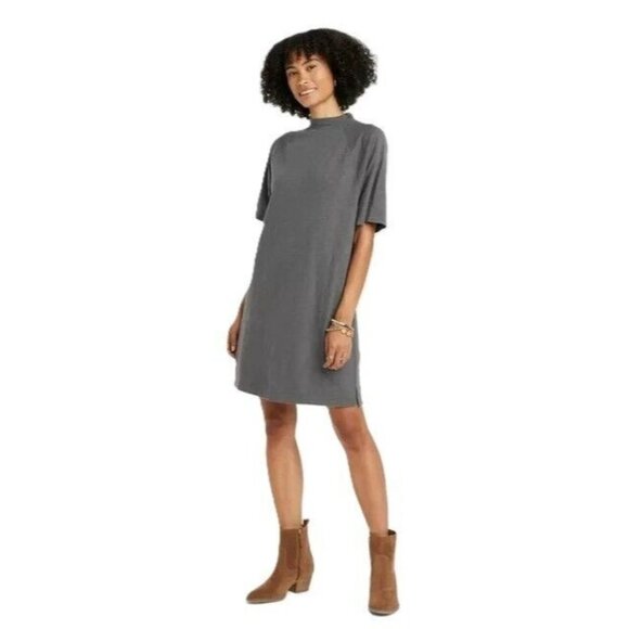 Universal Thread Women's XS Heather Charcoal Gray Mock Neck T-Shirt Mini Dress - Picture 1 of 7